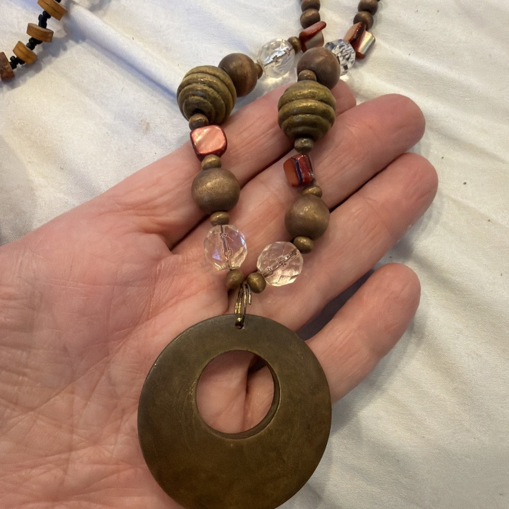 Lot of 5 Boho Statement Necklaces Wood Bead Druzy Pendant Chunky Artisan Jewelry - Picture 11 of 12